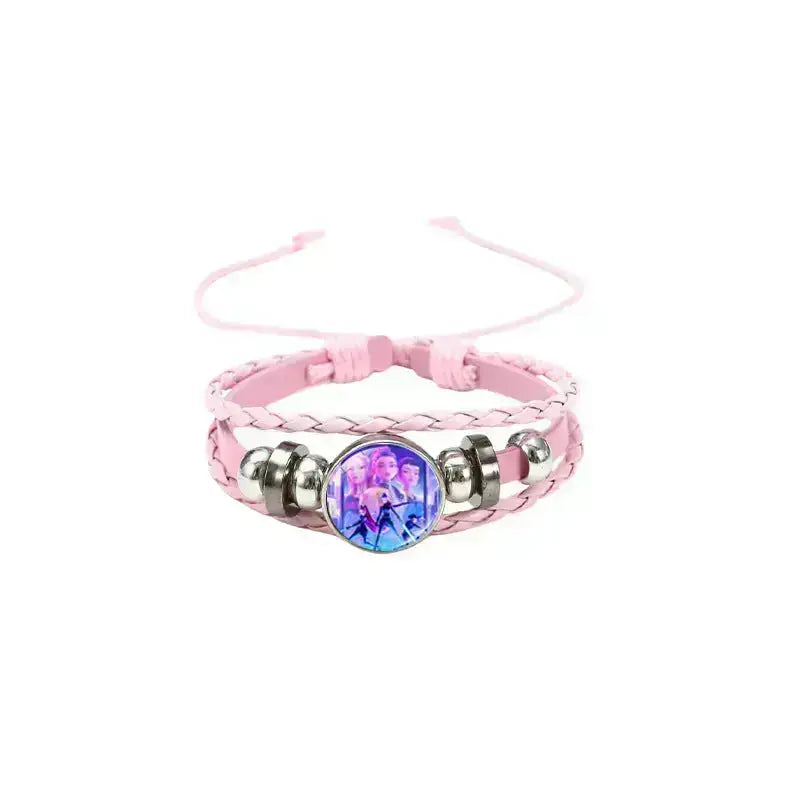 K-Pop Slayers Pink Beaded Stretch Bracelet | Anime Character Charm Wrist Jewelry Cute Girls Fan Collection Gift