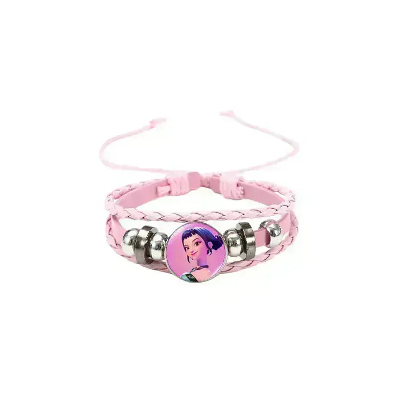 K-Pop Slayers Pink Beaded Stretch Bracelet | Anime Character Charm Wrist Jewelry Cute Girls Fan Collection Gift