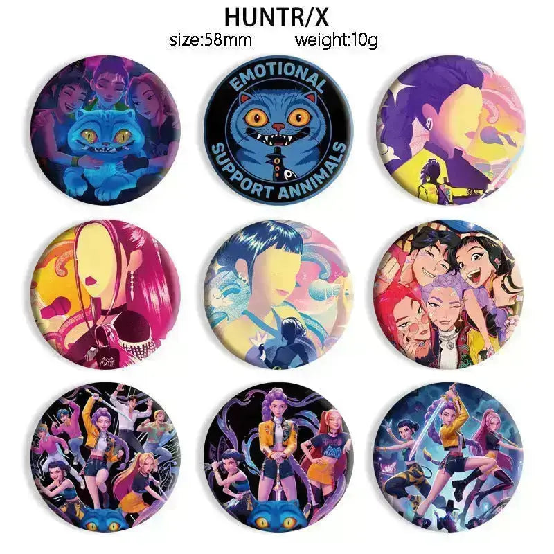 K-Pop Slayers 58mm Round Tin Button Badges | Waterproof Anime Character Metal Brooch Pins Backpack Decor Fan Collection Gift