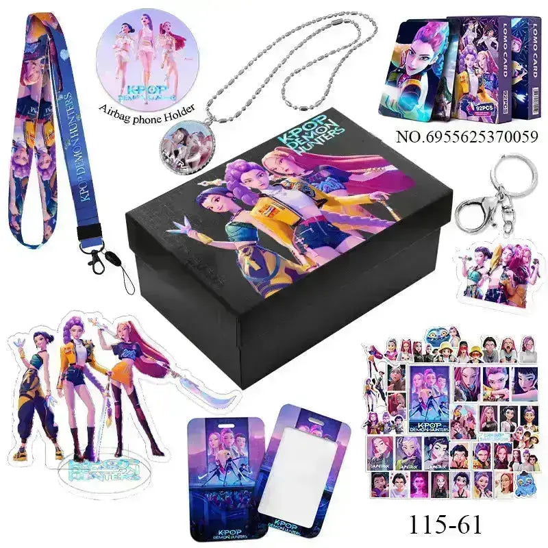 K-Pop Slayers 8Pcs Fan Merch Gift Box | Saja Boys & Blue Cat Acrylic Keychain Standee Photocard DIY Stationery Collection Gift Box For Fans