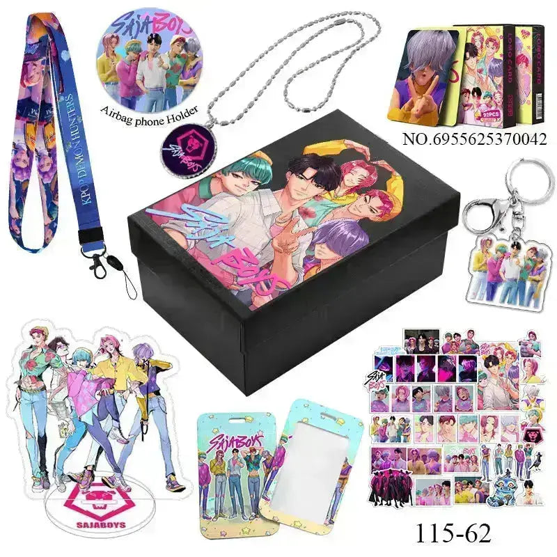K-Pop Slayers 8Pcs Fan Merch Gift Box | Saja Boys & Blue Cat Acrylic Keychain Standee Photocard DIY Stationery Collection Gift Box For Fans