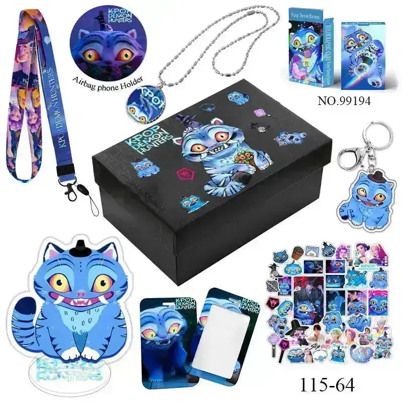 K-Pop Slayers 8Pcs Fan Merch Gift Box | Saja Boys & Blue Cat Acrylic Keychain Standee Photocard DIY Stationery Collection Gift Box For Fans