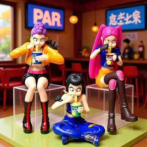 K-Pop Slayers 3Pcs Ramen Eating PVC Figures | Rumi Zoey Mira Anime Desktop Decor Collectible Model Toy Fan Gift Set