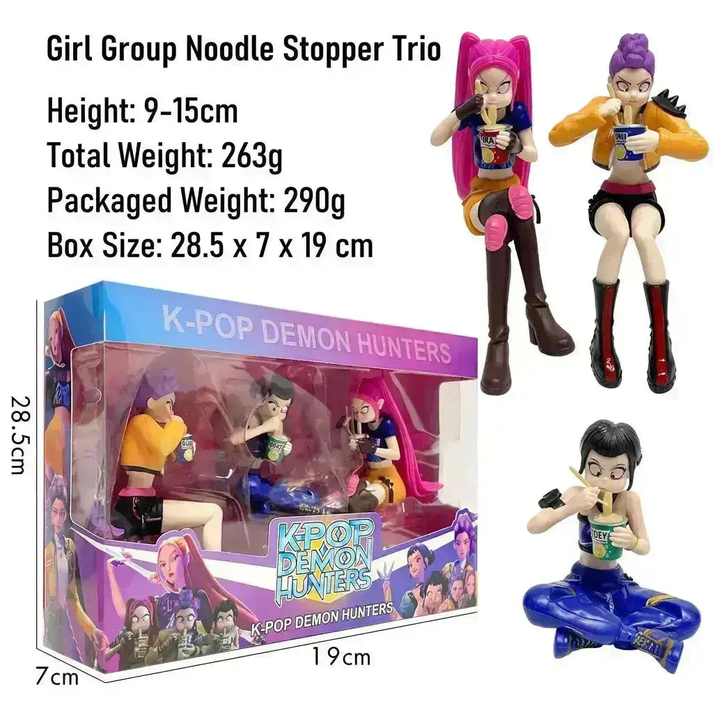 K-Pop Slayers 3Pcs Ramen Eating PVC Figures | Rumi Zoey Mira Anime Desktop Decor Collectible Model Toy Fan Gift Set