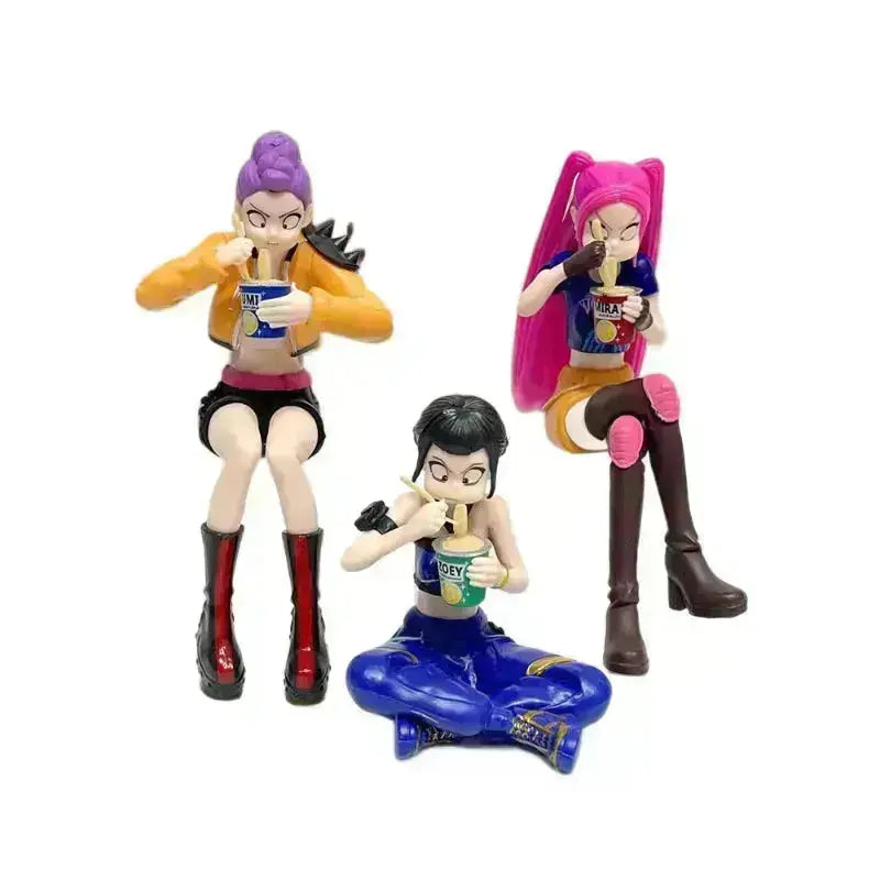 K-Pop Slayers 3Pcs Ramen Eating PVC Figures | Rumi Zoey Mira Anime Desktop Decor Collectible Model Toy Fan Gift Set